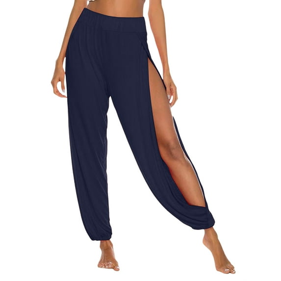High Slit Harem Pants Women Hippie Harem Pants Trousers Dark Blue XXL
