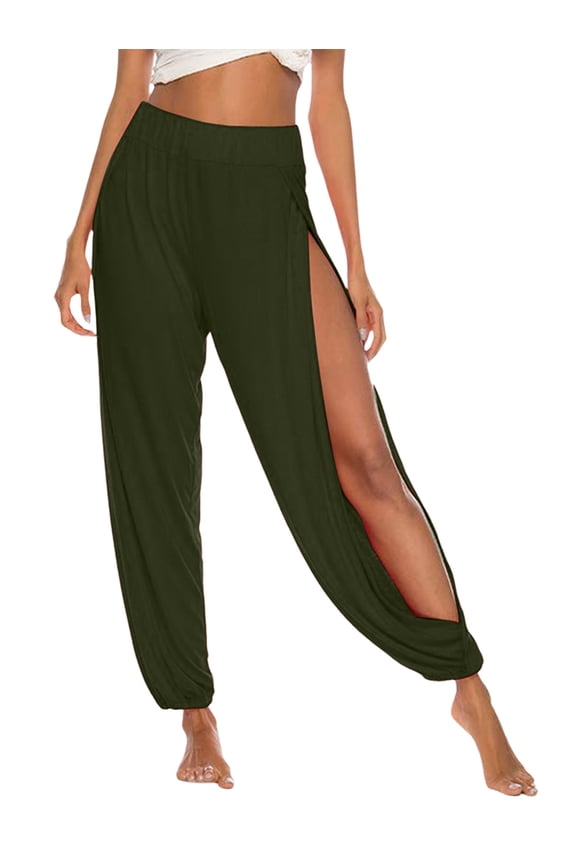 High Slit Harem Pants Women Hippie Harem Pants Trousers Green S