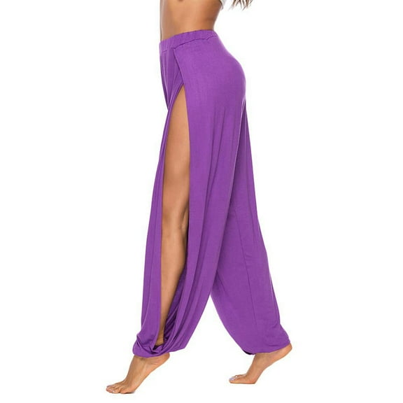 High Slit Harem Pants Women Hippie Harem Pants Trousers Purple M