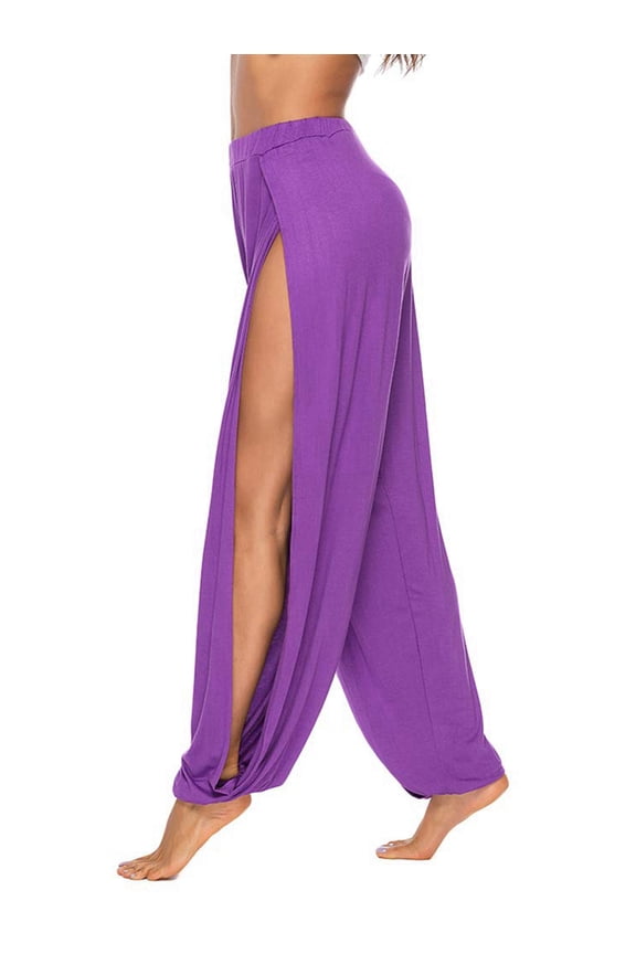 High Slit Harem Pants Women Hippie Harem Pants Trousers Purple XL