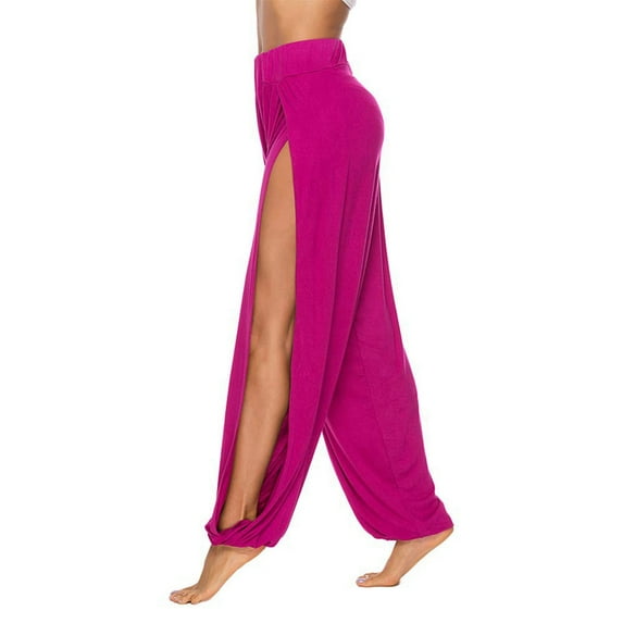 High Slit Harem Pants Women Hippie Harem Pants Trousers Rose Red XL