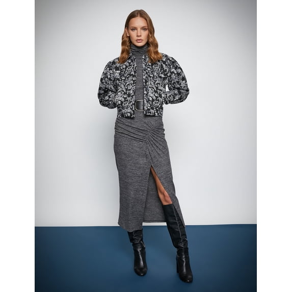 High Slitted Draped Midi Skirt