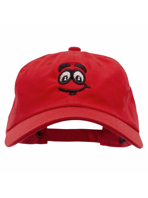 High Smiley Face Embroidered Unstructured Cotton Twill Washed Cap - Red OSFM