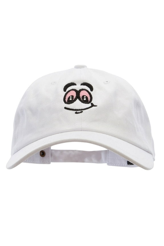 High Smiley Face Embroidered Unstructured Cotton Twill Washed Cap - White OSFM