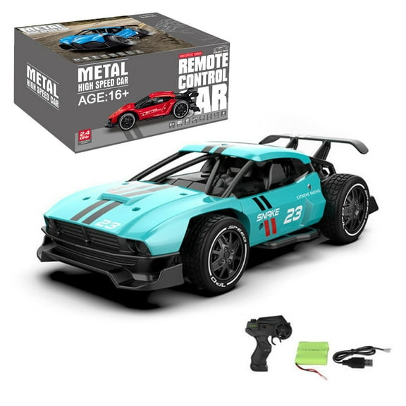 High Speed 1/24 RC Drift Car 2.4GHz Rear Wheel Drive Racing Vehicle Metal Body Remote Control Car With Precision Steering USB Rechargeable Model for Adults Hobbyists - Aqua Blue