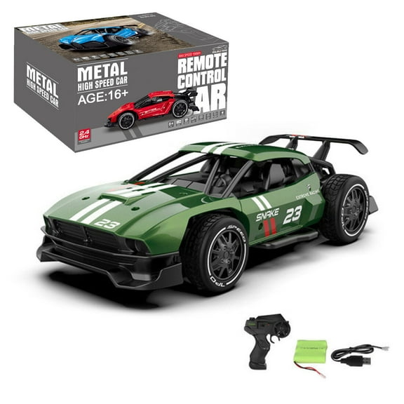High Speed 1/24 RC Drift Car 2.4GHz Rear Wheel Drive Racing Vehicle Metal Body Remote Control Car With Precision Steering USB Rechargeable Model for Adults Hobbyists - Hunter Green