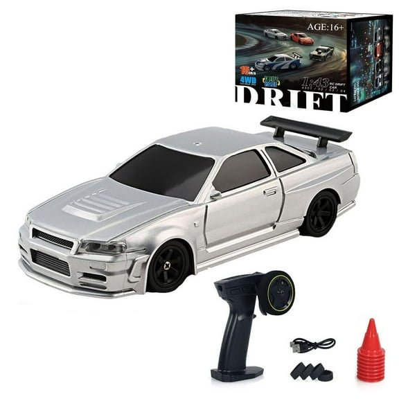 High-Speed 1:43 Scale RC Drift Car - 2.4GHz 4WD Remote Control Racing Vehicle with LED Lights for Adults (Blue & White)