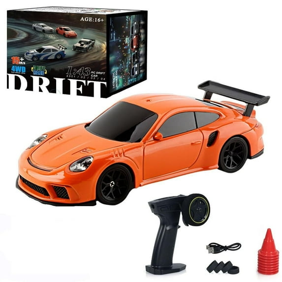 High-Speed 1:43 Scale RC Drift Car - 2.4GHz 4WD Remote Control Racing Vehicle with LED Lights for Adults (Blue & White)