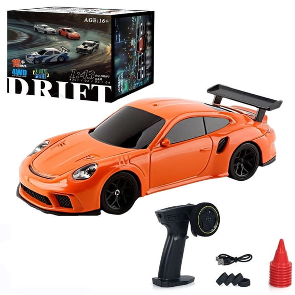 High-Speed 1:43 Scale RC Drift Car - 2.4GHz 4WD Remote Control Racing Vehicle with LED Lights for Adults (Blue & White)