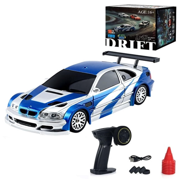 High-Speed 1:43 Scale RC Drift Car - 2.4GHz 4WD Remote Control Racing Vehicle with LED Lights for Adults (Blue & White)