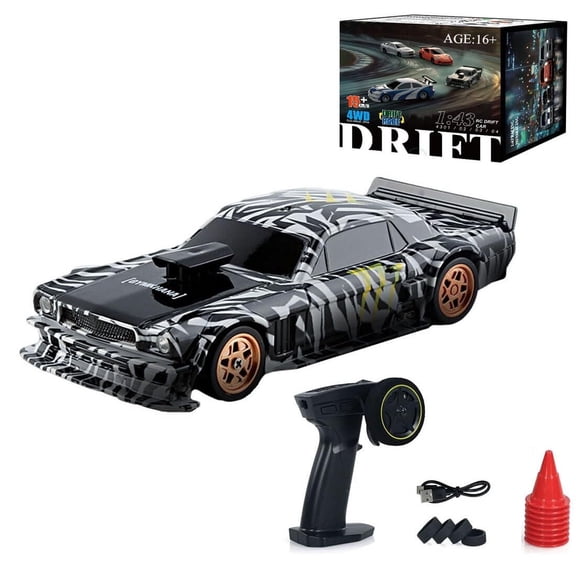 High-Speed 1:43 Scale RC Drift Car - 2.4GHz 4WD Remote Control Racing Vehicle with LED Lights for Adults (Blue & White)