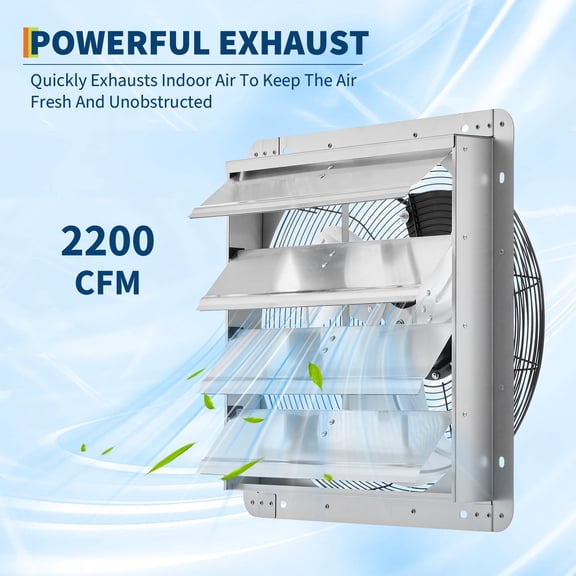 High-Speed 18 Inch Shutter Exhaust Fan – 2200 CFM Industrial Wall-Mounted Ventilation – Quiet Motor, Automatic Aluminum Blades – For Attic, Garage, Greenhouse, Enclosure, Workshop – Commercial Use