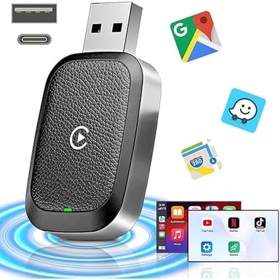 High Speed 5.0GHz CarPlay Adapter,U Disk Style, Fast Response Stable Connection, for iOS, with for Voice Assistant, OTA Online Upgrade Feature (Black)