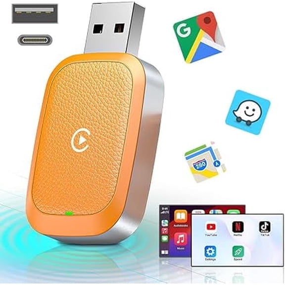 High Speed 5.0GHz CarPlay Adapter,U Disk Style, Fast Response Stable Connection, for iOS, with for Voice Assistant, OTA Online Upgrade Feature (Orange)