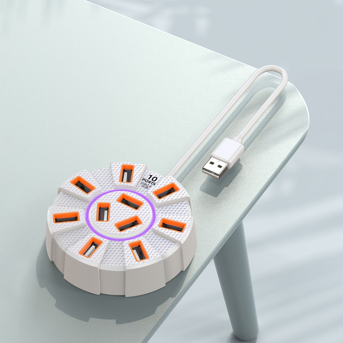 High-Speed 7/10-Port USB 2.0 Hub with LED, Power Adapter for Laptop Computer Peripherals, Multi-System Compatible