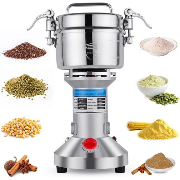 High-Speed 750g 304 Stainless Steel Professional Grain Mill & Spice Grinder for Kitchen and Coffee Shop - Grinds Grains, Corn, Coffee, and Dry Spices with Easy Operation