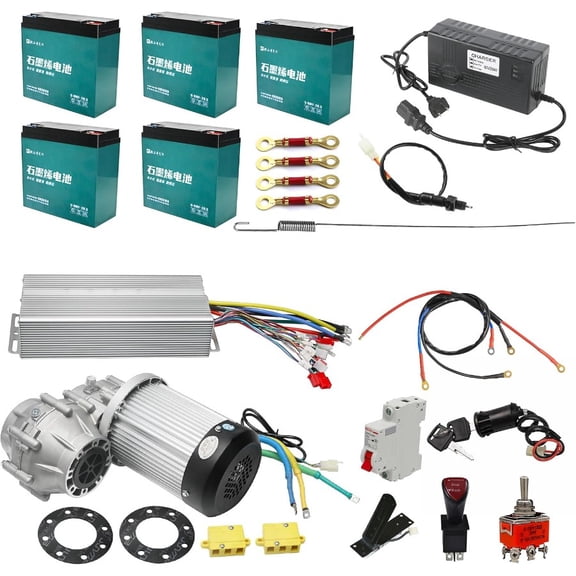 High Speed Brushless DC Motor 60V 2500W with 60V-72V 2.5KW Speed Controller and 32in Go Kart Rear Axle Kit & Battery 12V for DIY Tricycle E-Bike Electric Motorcycle Scooter Go Kart Accessories