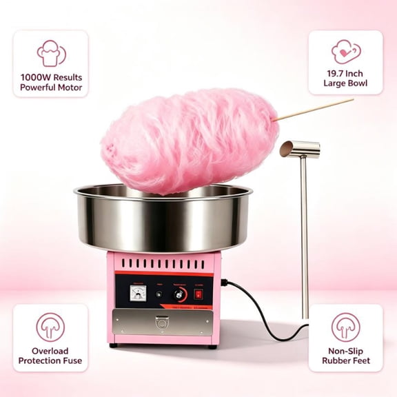 High-Speed Cotton Candy Machine, 1000w 19.7 inch Bowl Candy Floss Maker, 2oz Sugar Capacity Cotton Candy Maker for Concession Stands, Carnivals & Parties