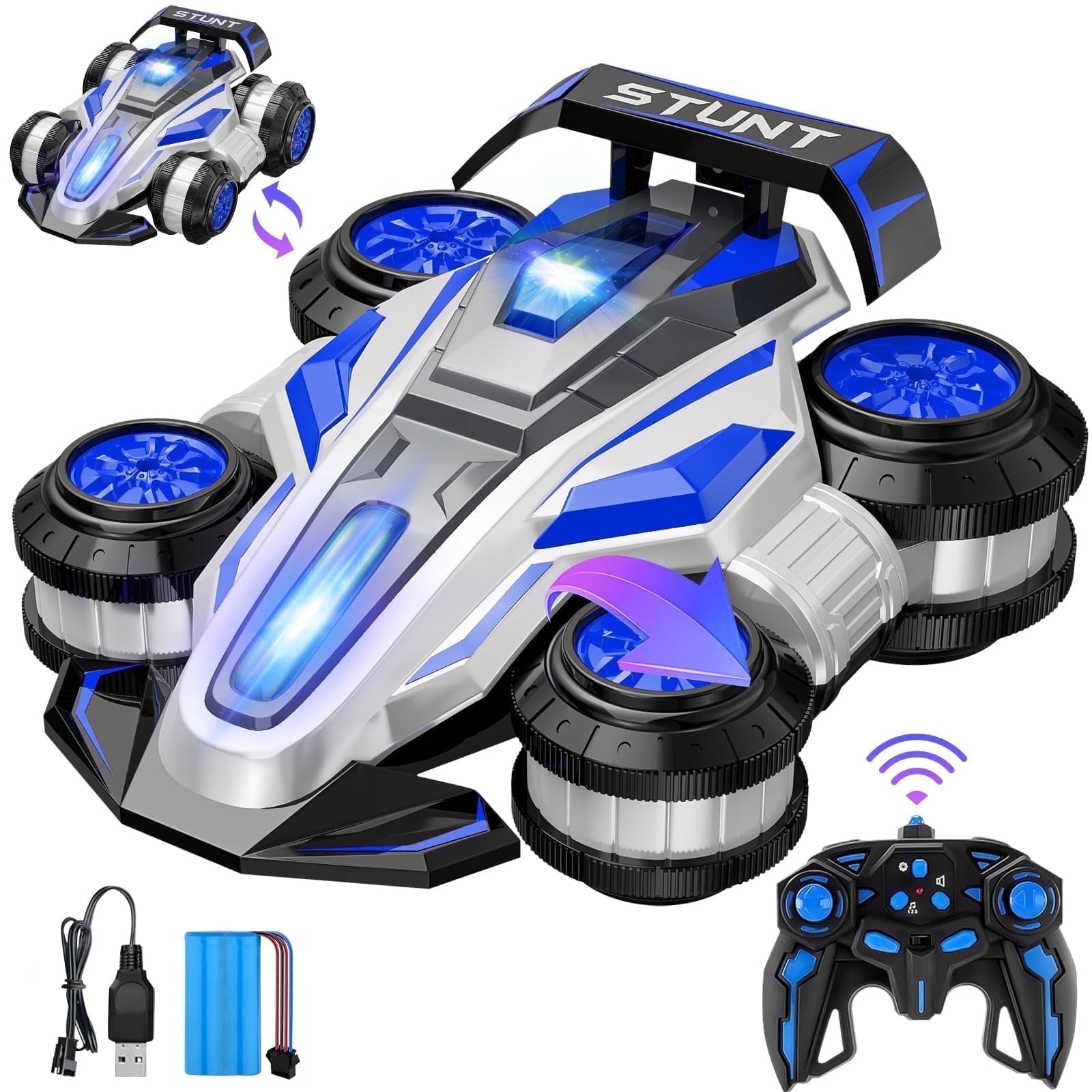Remote Control Car High Speed Drift RC Car with Lights & Music Stunt Car for Kids Christmas Birthday Easter Gifts 1Battery