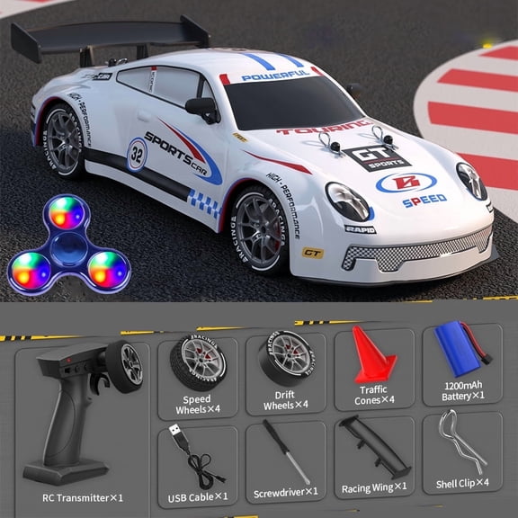 High-Speed Dual RC Drift Racing Car for Adults/Kids, 2.4GHz , 4WD, 360 Rotation Drift Car,Long Battery Life, LED LightsWhite
