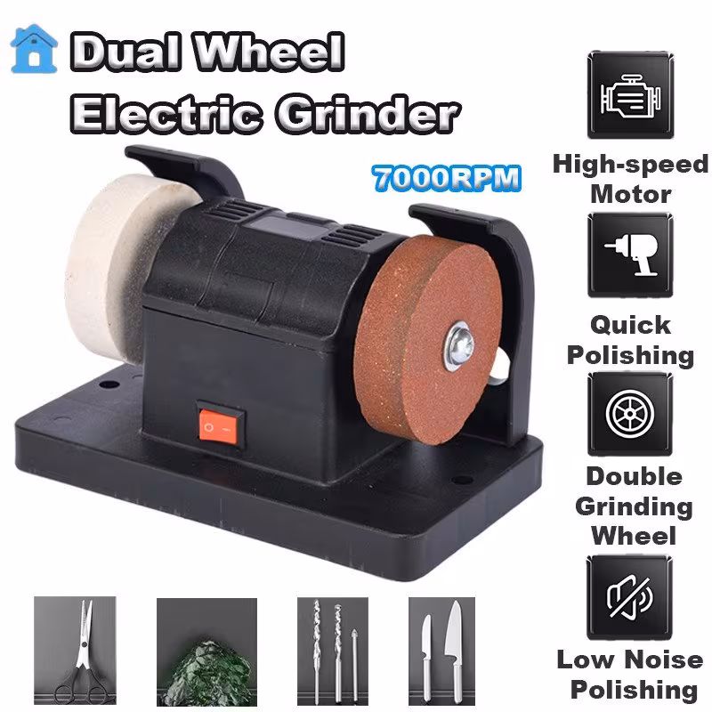 High-Speed Electric Knife Sharpener, Dual-Wheel Grinder Low Noise Stable Operation for Home Workshop Metal Polishing