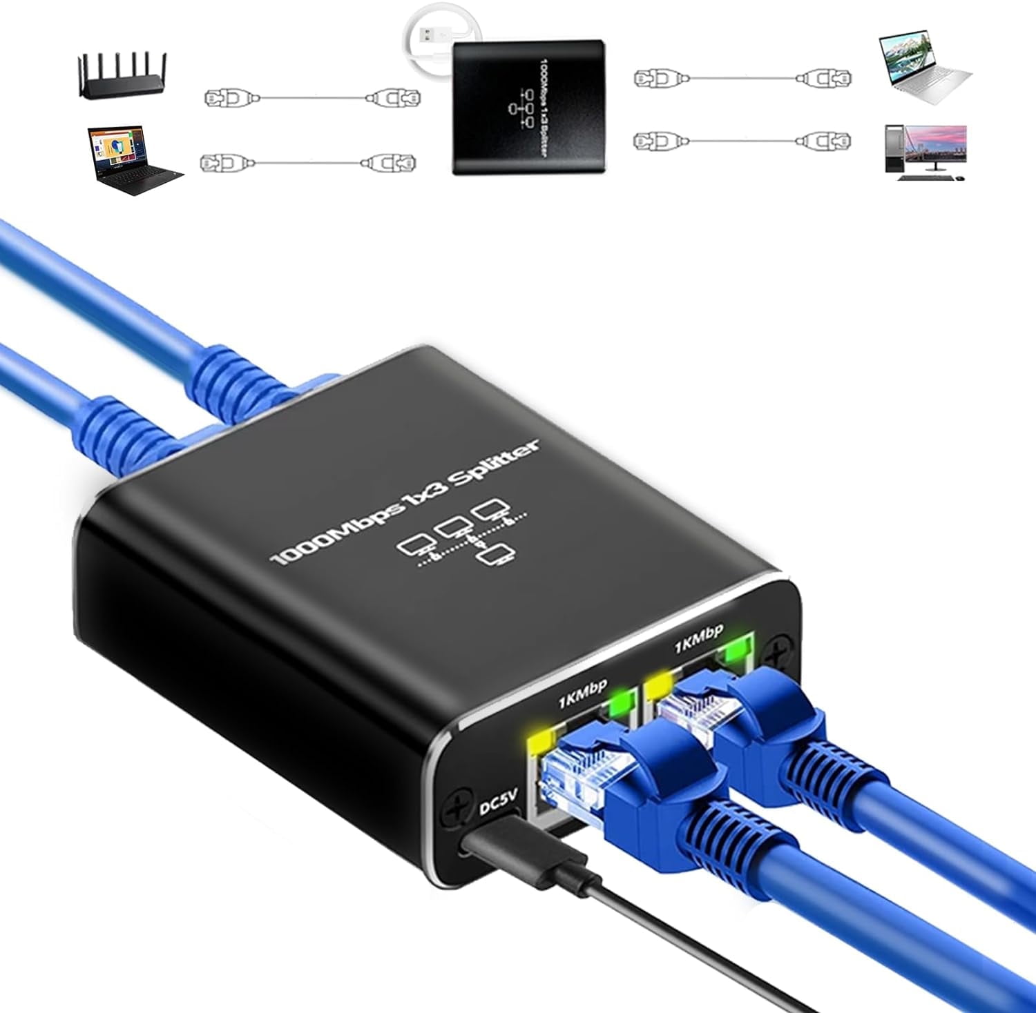 HighSpeed Gigabit Splitter, 1000Mbps 1 to 3 Splitter