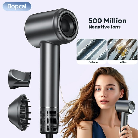 High Speed Hair Dryer-Bopcal Negative Ionic Blow Dryer for Hair Care,3 Speeds & 4 Temps,for Home, Travel and Gift Choice(Black)