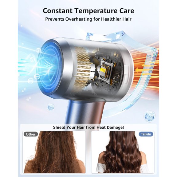 High-Speed Ionic Hair Dryer, 160000 RPM Portable Professional Blow Dryer with Negative Ions, Quiet Fast-Drying for Travel Home Salon