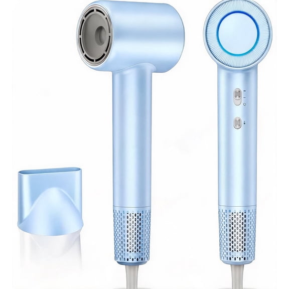 High-Speed Ionic Hair Dryer with Brushless Motor 200M Ions Frizz and Thermo Control Magnetic Nozzle Quiet Compact Design Blue