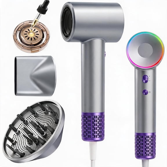 High-Speed Ionic Hair Dryer with Essential Oil Diffuser in Silver
