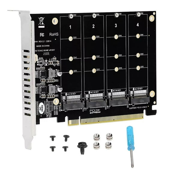 High Speed PCIE X16 4 Port Expansion Card for M.2 NVME SSD Stable Operation, LED Indicators