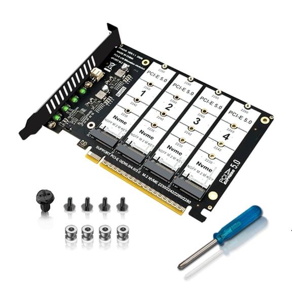 High-Speed PCIe 5.0 X16 Card Supporting 4 NVME Drives for Enhanced Storage