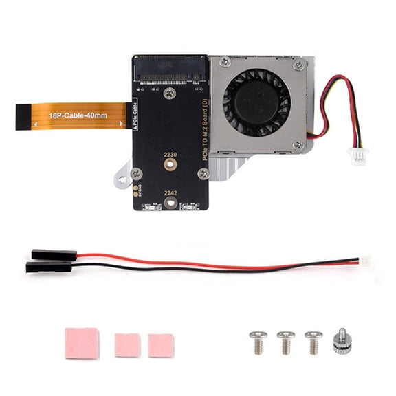 PCIe to M.2 Expansion Board With M.2 NVMe SSD Interface and Active Cooling Fan Support for Raspberry Pi 5
