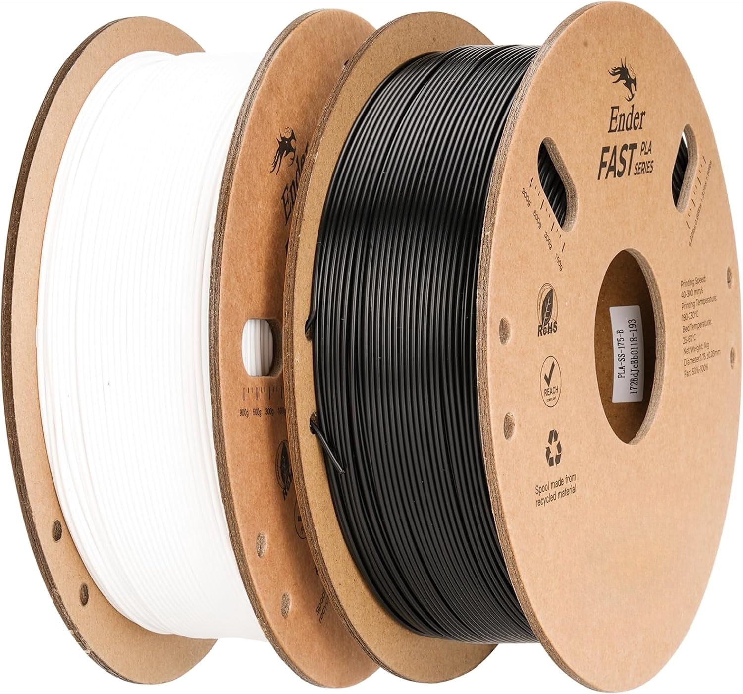 High Speed PLA 3D Printer Filament Bundle, 2Kg (Black & White) 1.75mm for 300mm/s Printing, No-Tangling & Clog-Free, Dimensional Accuracy +/- 0.02mm, Compatible with Most FDM Printers
