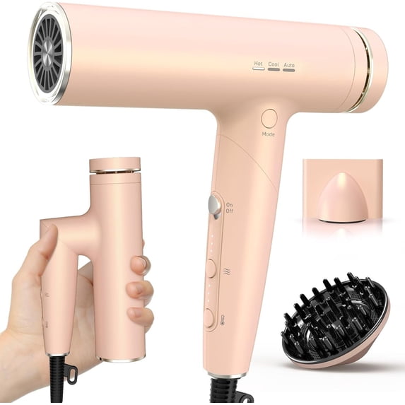 High Speed Plasma Hair Dryer with Diffuser, Professional Blow Dryer 130000 RPM Brushless for Drying,1500W 3Temps/3Speeds Thermo-Control Lightweight Hairdryer for Women Travel Salon