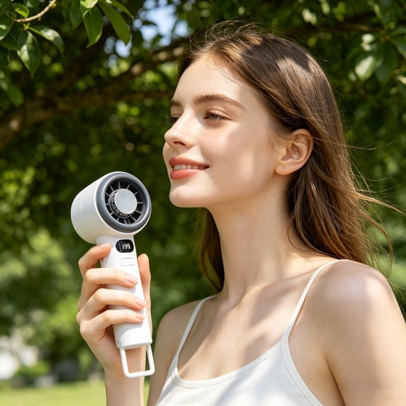 High-Speed Portable Handheld Fan with Digital Display USB Rechargeable Battery Operated Personal Fan Powerful Cooling for Outdoor Activities Travel Hiking Commuting and Summer Heat Relief