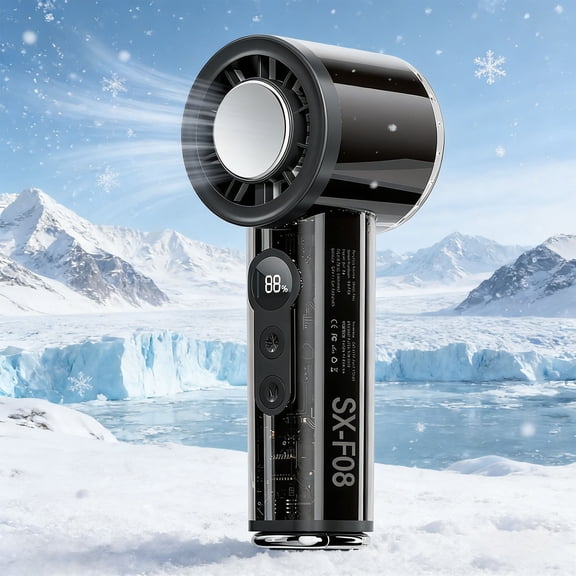 High-Speed Portable Handheld Fan with Ice Cooling Plate, 100-Speed Stepless Adjustable, 3000mAh USB Rechargeable Personal Cooler with Digital Display & Carabiner