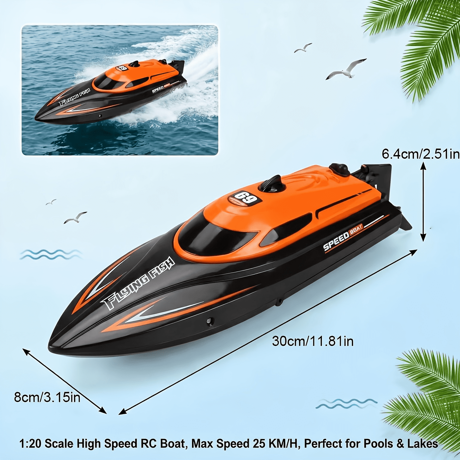 Speed Boat Pattern High-Speed RC Boat: Striking Design, Luminous Night Effect, 25KM/H Max ...