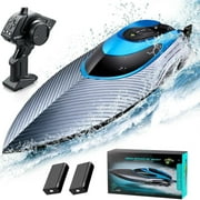 Fast RC Boat 30+ MPH, 2.4 GHz Racing Boats for Kids Adults with 2x1200mAh Rechargeable Batteries, High Speed Remote Control Boat with LED Lights for Pools and Lakes, Pool Toys Water Toys