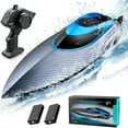 thumbnail image 1 of Fast RC Boat 30+ MPH, 2.4 GHz Racing Boats for Kids Adults with 2x1200mAh Rechargeable Batteries, High Speed Remote Control Boat with LED Lights for Pools and Lakes, Pool Toys Water Toys, 1 of 11
