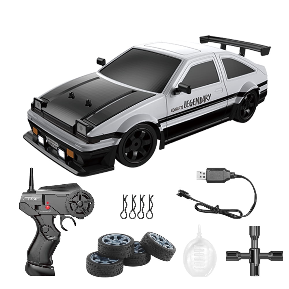 High Speed RC Drift Car for Boys, 2.4GHz 1:16 Scale 4WD 18KM/H Radio Control Cars with LED Lights, White