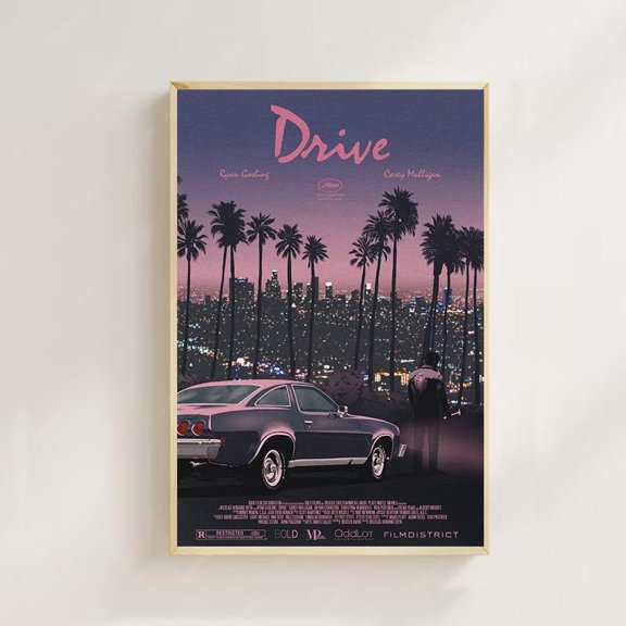 High Speed Racing Night Streets Muscle Car Driver Neon Wall Art, Unframed Poster