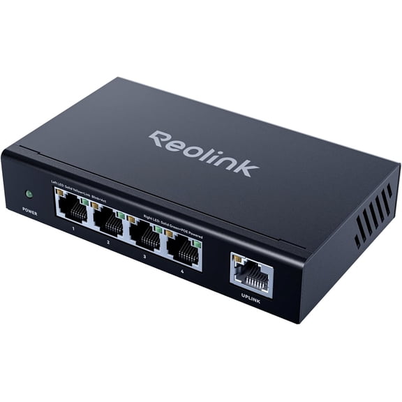 High Speed and Stability 4+1-Port PoE Switch for Home & Business, Compatible with PoE Security Camera/NVR, Metal Housing, Wall/Desktop Mount, RLA-PS1E