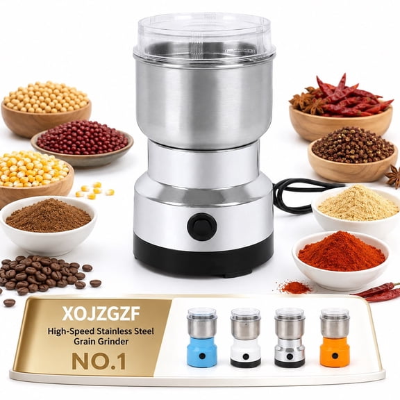 High-Speed Stainless Steel Grain Grinder, Electric Food Mill Kitchen, Home Spice Grinders, Coffee Mills, Milling Wheat Flour Sesame Seed Attachment, Household Pulverizer Powder Machine