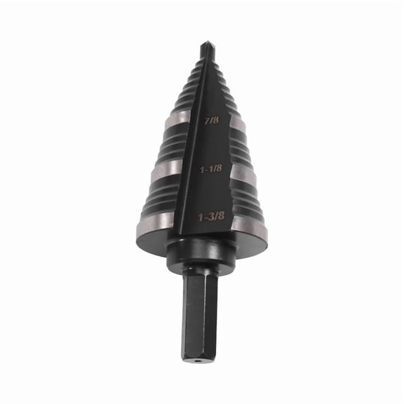 High-Speed Steel Inch Step Drill, 3/8" Hexagonal Shank Nitrided Pagoda Drill, 7/8-1-3/8" Stainless Steel Hole Opening