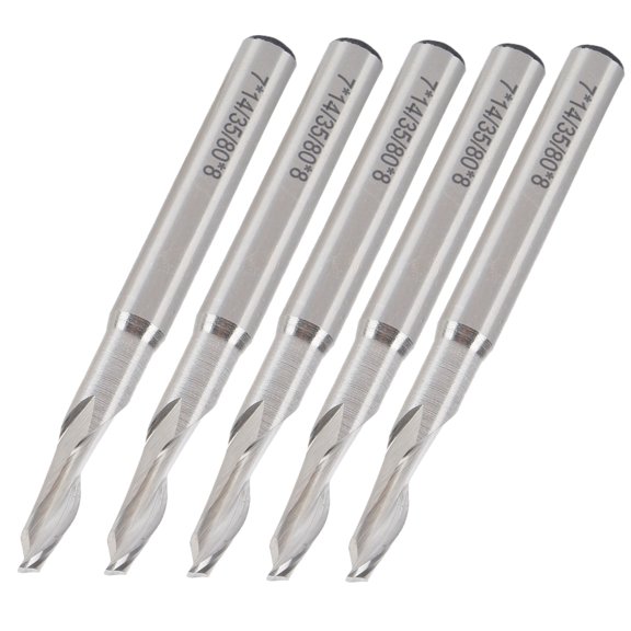 High Speed Steel Single Flute Spiral End Mill CNC Router Bit, 8mm Shank / 7mm Blade Diameter (3.1 inches / 80 mm) - 5 Pack