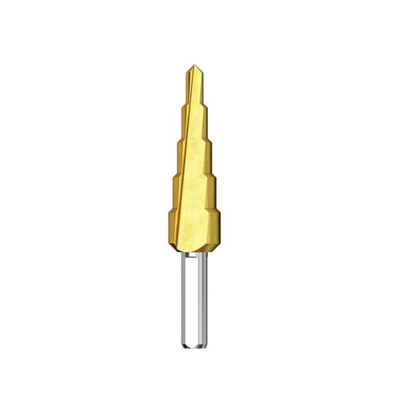 High Speed Steel Step Drill Bit for Wood/Plastic/PVC, Hole Opening & Reaming, Straight Groove with Self-centering, Triangle Shank