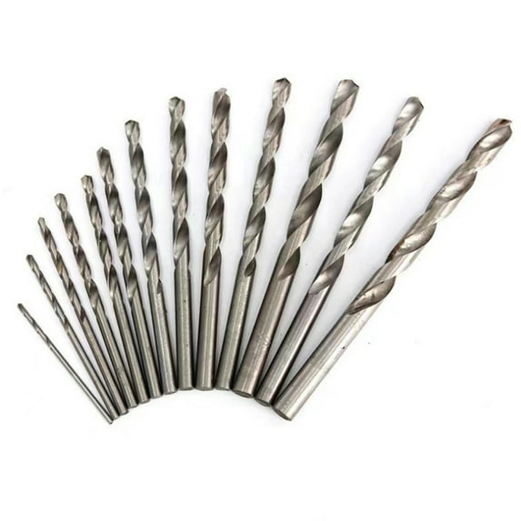 High Speed Steel Twist Drill Set, 13 Piece Straight Shank, Titanium Plated For Woodworking Metal Home Diy Construction Engineering