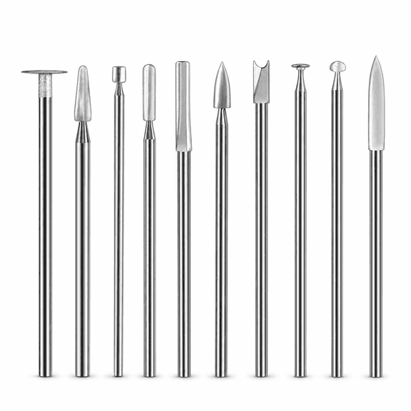 High Speed Steel Wood Carving Engraving Drill Bit Set for Rotary Tool Crafting, 2.35mm Shank, Silver, 10-Pack