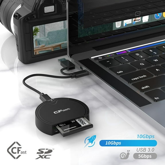 High-Speed USB3.2 Gen2 Card Reader 10Gbps, Supports CFast 2.0 & SD Cards for Video Editing and File Transfers